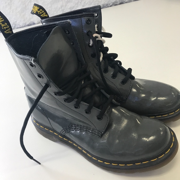 Dr. Martens Shoes - Dr. Marten Grey patten leather lace  boots wmns 9